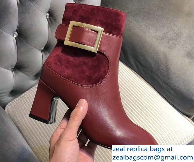 Roger Vivier Heel 7cm Chunky Trompette Metal Buckle Ankle Boots Red 2018 - Click Image to Close
