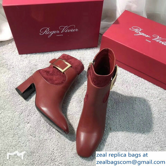 Roger Vivier Heel 7cm Chunky Trompette Metal Buckle Ankle Boots Red 2018 - Click Image to Close