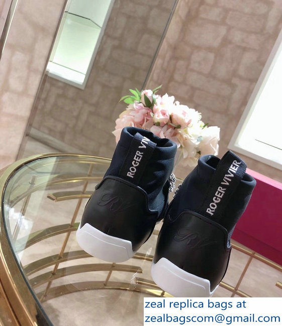 Roger Vivier Sporty Viv' Flower Strass Rivets Buckle High-Top Sneakers Black 2018 - Click Image to Close