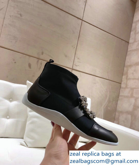 Roger Vivier Sporty Viv' Flower Strass Rivets Buckle High-Top Sneakers Black 2018 - Click Image to Close