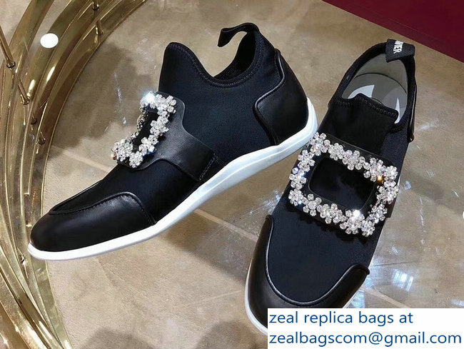 Roger Vivier Sporty Viv' Flower Strass Rivets Buckle Sneakers Black 2018