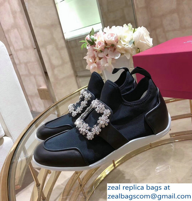 Roger Vivier Sporty Viv' Flower Strass Rivets Buckle Sneakers Black 2018