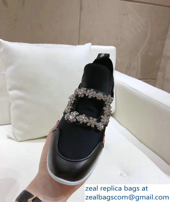 Roger Vivier Sporty Viv' Flower Strass Rivets Buckle Sneakers Black 2018