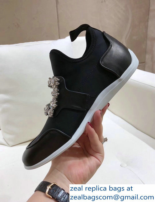 Roger Vivier Sporty Viv' Flower Strass Rivets Buckle Sneakers Black 2018