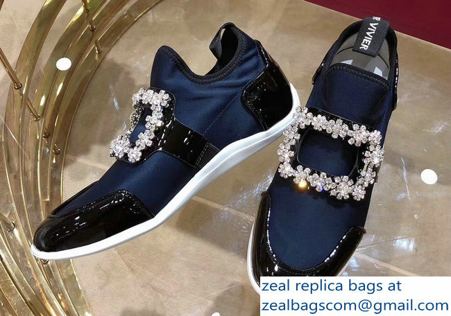 Roger Vivier Sporty Viv' Flower Strass Rivets Buckle Sneakers Blue 2018