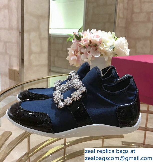 Roger Vivier Sporty Viv' Flower Strass Rivets Buckle Sneakers Blue 2018