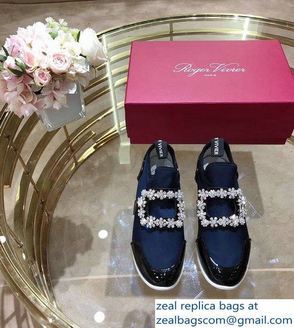 Roger Vivier Sporty Viv' Flower Strass Rivets Buckle Sneakers Blue 2018