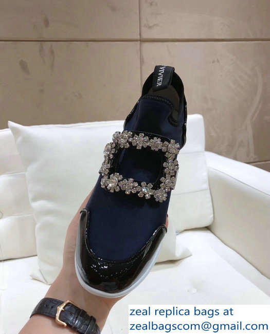 Roger Vivier Sporty Viv' Flower Strass Rivets Buckle Sneakers Blue 2018 - Click Image to Close