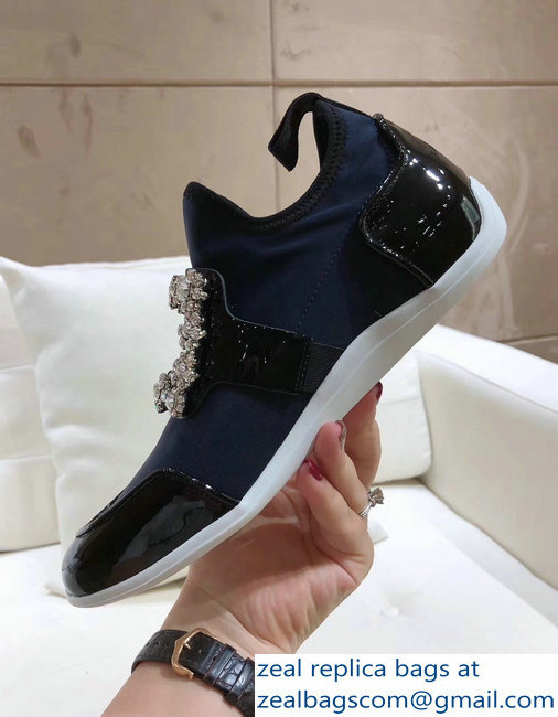 Roger Vivier Sporty Viv' Flower Strass Rivets Buckle Sneakers Blue 2018 - Click Image to Close