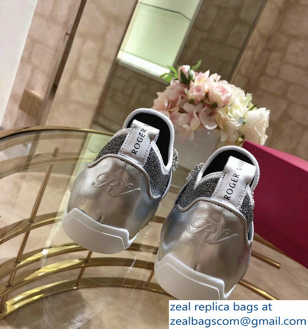 Roger Vivier Sporty Viv' Flower Strass Rivets Buckle Sneakers Glitter Silver Gray 2018 - Click Image to Close