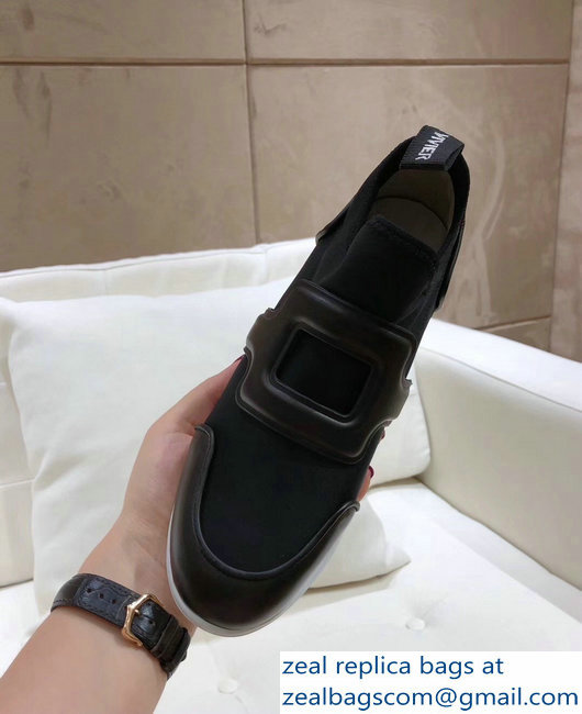 Roger Vivier Sporty Viv' Leather Buckle Sneakers Black 2018