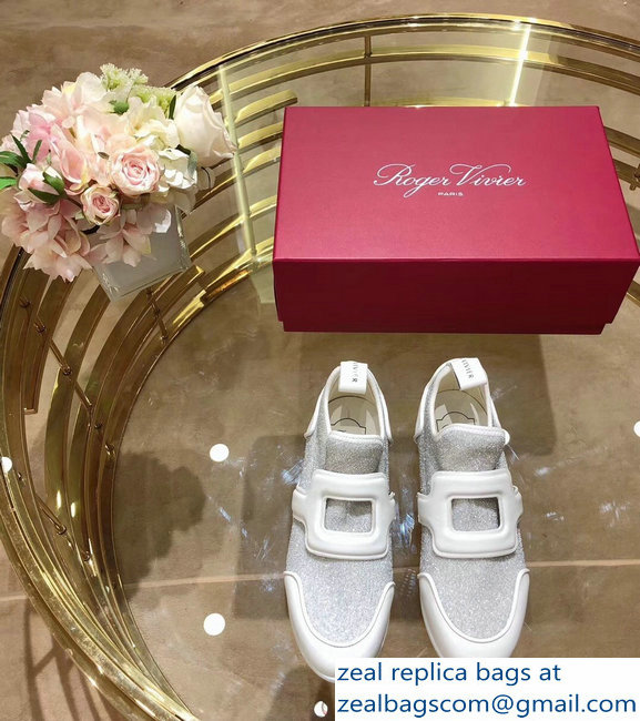 Roger Vivier Sporty Viv' Leather Buckle Sneakers Glitter Silver 2018 - Click Image to Close