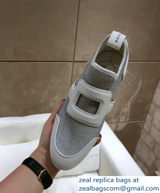 Roger Vivier Sporty Viv' Leather Buckle Sneakers Glitter Silver 2018 - Click Image to Close