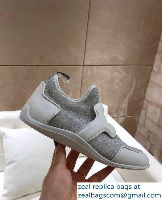 Roger Vivier Sporty Viv' Leather Buckle Sneakers Glitter Silver 2018 - Click Image to Close