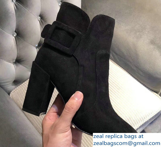 Roger Vivier Suede Heel 8.5cm Polly Ankle Boots Black 2018