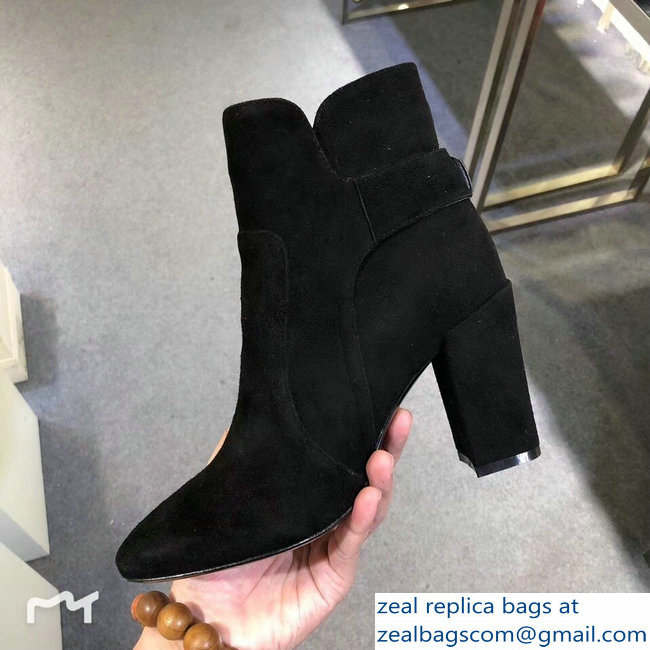 Roger Vivier Suede Heel 8.5cm Polly Ankle Boots Black 2018