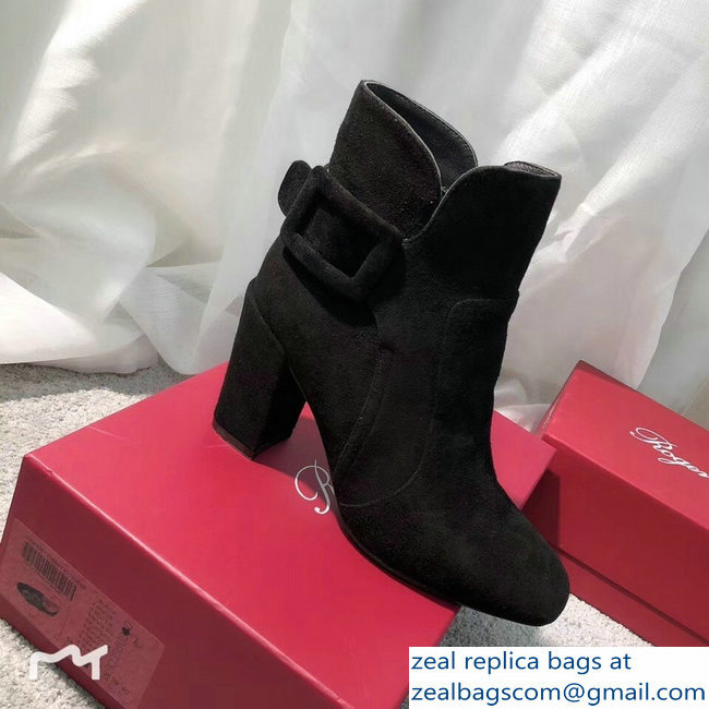 Roger Vivier Suede Heel 8.5cm Polly Ankle Boots Black 2018 - Click Image to Close