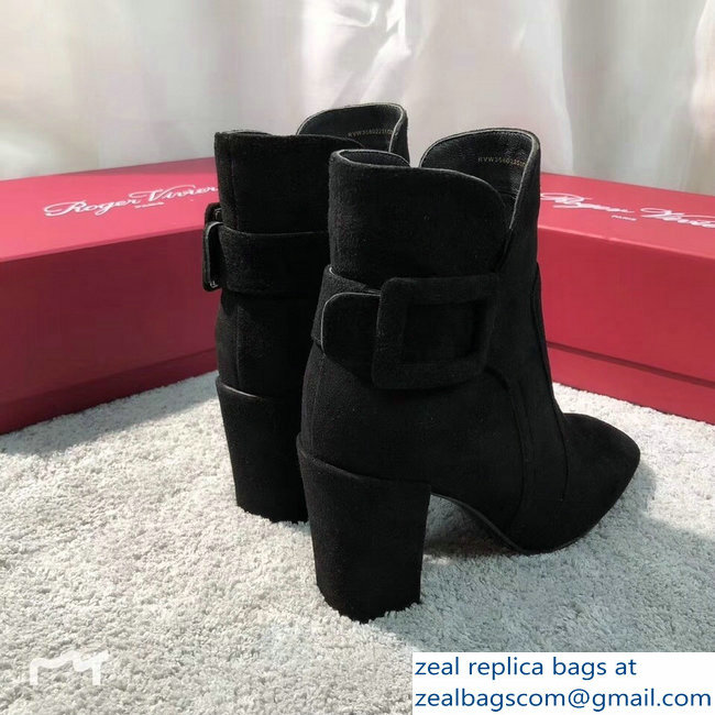 Roger Vivier Suede Heel 8.5cm Polly Ankle Boots Black 2018 - Click Image to Close