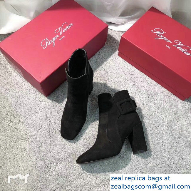 Roger Vivier Suede Heel 8.5cm Polly Ankle Boots Black 2018 - Click Image to Close