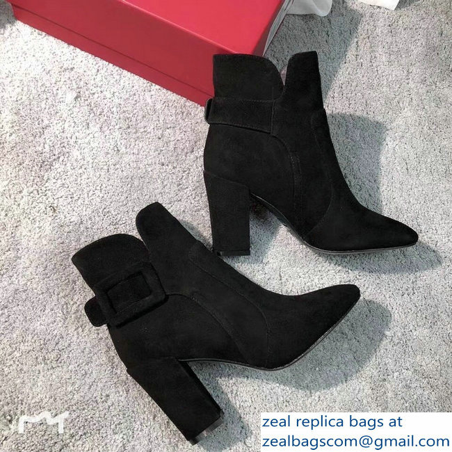 Roger Vivier Suede Heel 8.5cm Polly Ankle Boots Black 2018 - Click Image to Close