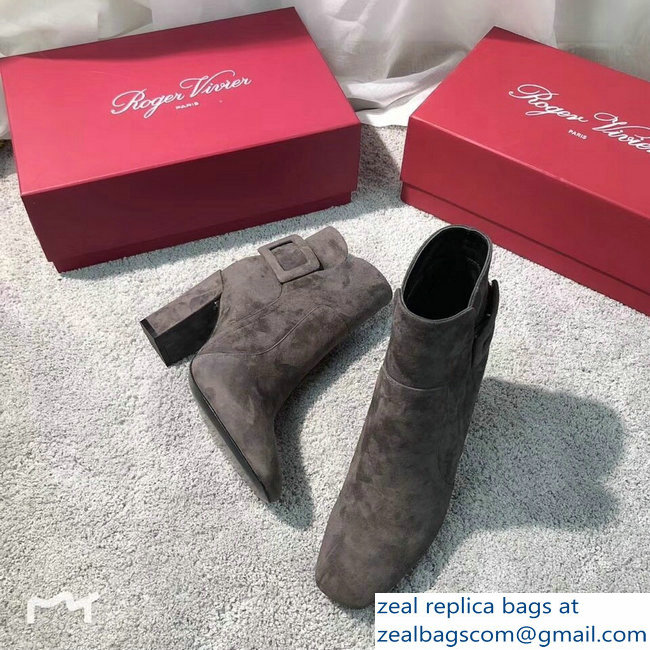 Roger Vivier Suede Heel 8.5cm Polly Ankle Boots Gray 2018