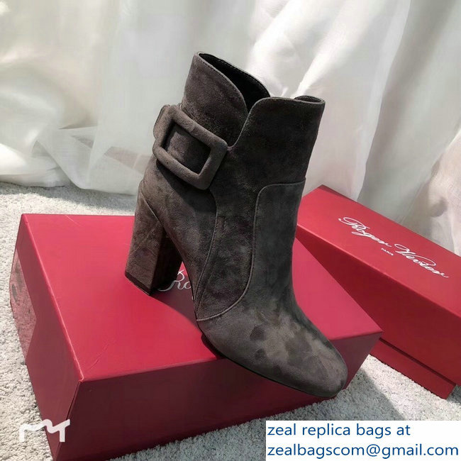 Roger Vivier Suede Heel 8.5cm Polly Ankle Boots Gray 2018 - Click Image to Close