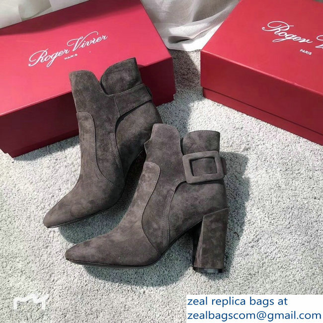 Roger Vivier Suede Heel 8.5cm Polly Ankle Boots Gray 2018