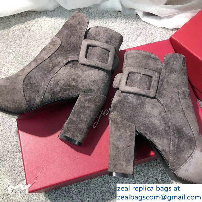 Roger Vivier Suede Heel 8.5cm Polly Ankle Boots Gray 2018