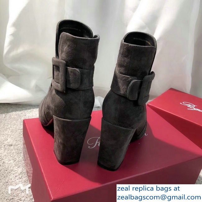 Roger Vivier Suede Heel 8.5cm Polly Ankle Boots Gray 2018 - Click Image to Close