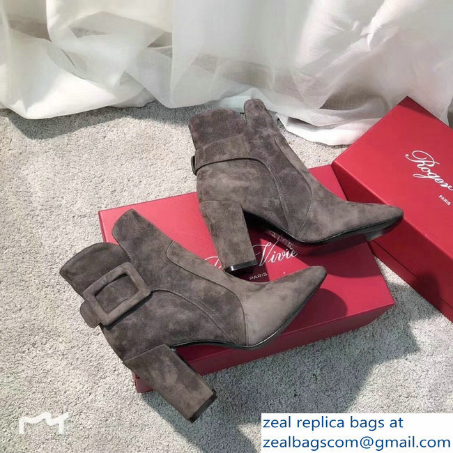 Roger Vivier Suede Heel 8.5cm Polly Ankle Boots Gray 2018
