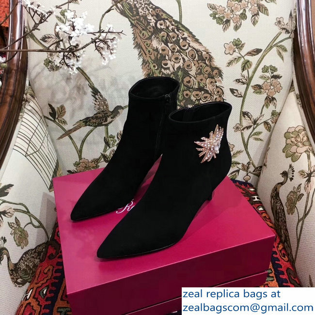 Roger Vivier Suede Sin Star Strass Ankle Boots Black 2018