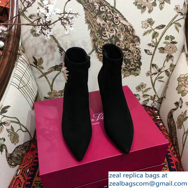 Roger Vivier Suede Sin Star Strass Ankle Boots Black 2018 - Click Image to Close