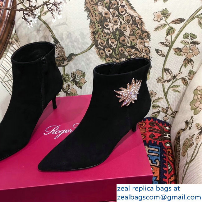 Roger Vivier Suede Sin Star Strass Ankle Boots Black 2018