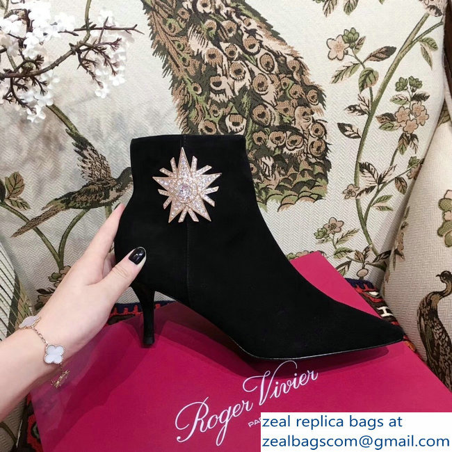 Roger Vivier Suede Sin Star Strass Ankle Boots Black 2018