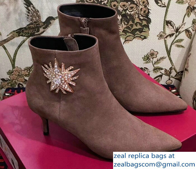 Roger Vivier Suede Sin Star Strass Ankle Boots Camel 2018