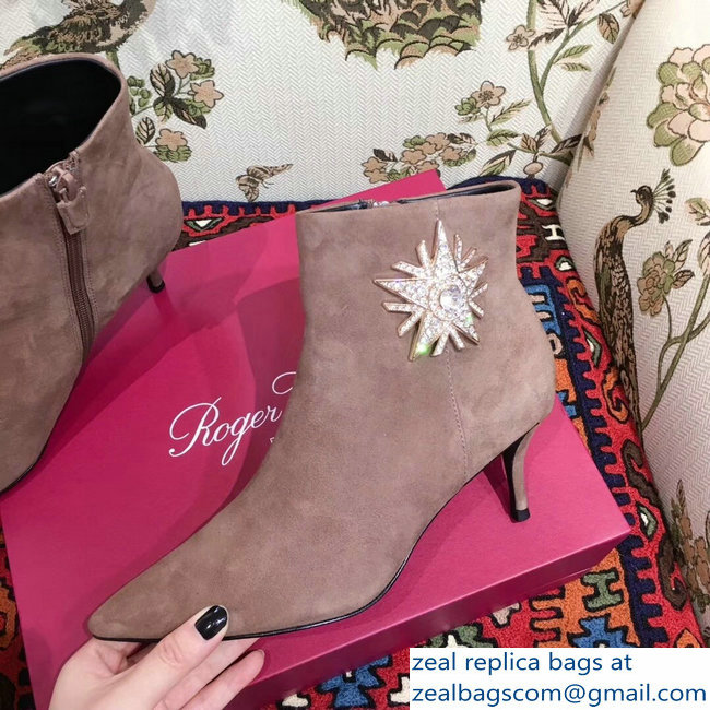 Roger Vivier Suede Sin Star Strass Ankle Boots Camel 2018