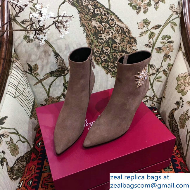 Roger Vivier Suede Sin Star Strass Ankle Boots Camel 2018