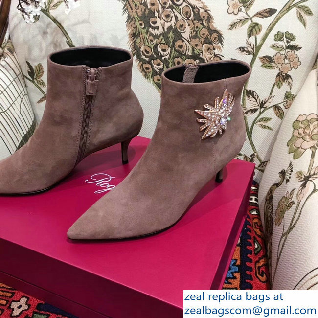 Roger Vivier Suede Sin Star Strass Ankle Boots Camel 2018