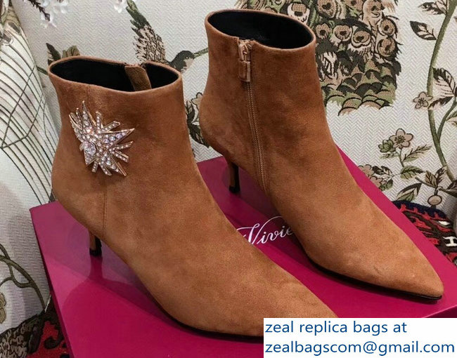 Roger Vivier Suede Sin Star Strass Ankle Boots Caramel 2018 - Click Image to Close