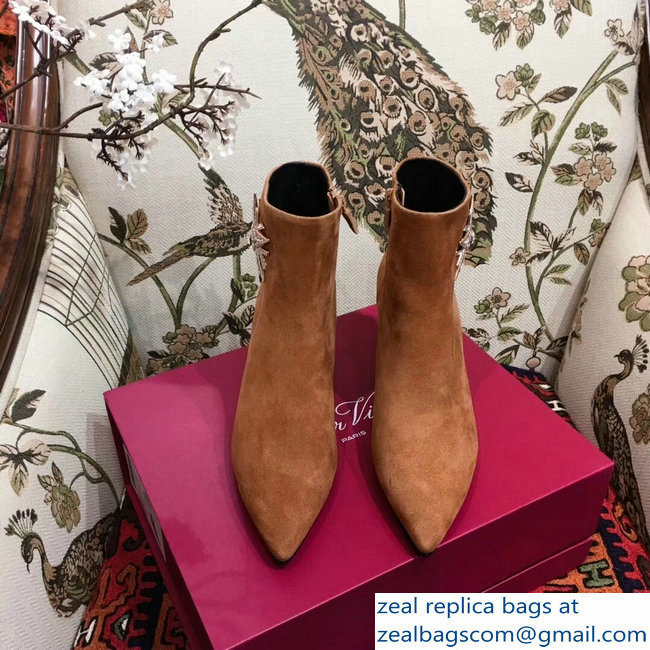 Roger Vivier Suede Sin Star Strass Ankle Boots Caramel 2018 - Click Image to Close