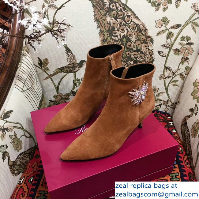 Roger Vivier Suede Sin Star Strass Ankle Boots Caramel 2018