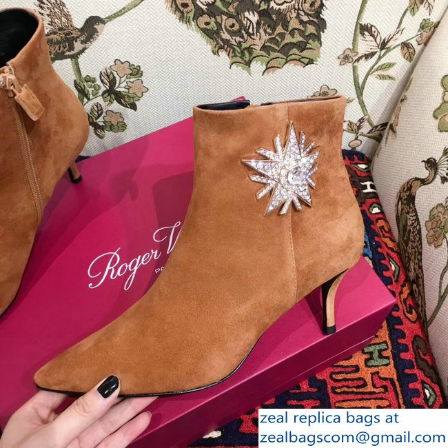 Roger Vivier Suede Sin Star Strass Ankle Boots Caramel 2018 - Click Image to Close