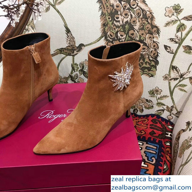 Roger Vivier Suede Sin Star Strass Ankle Boots Caramel 2018