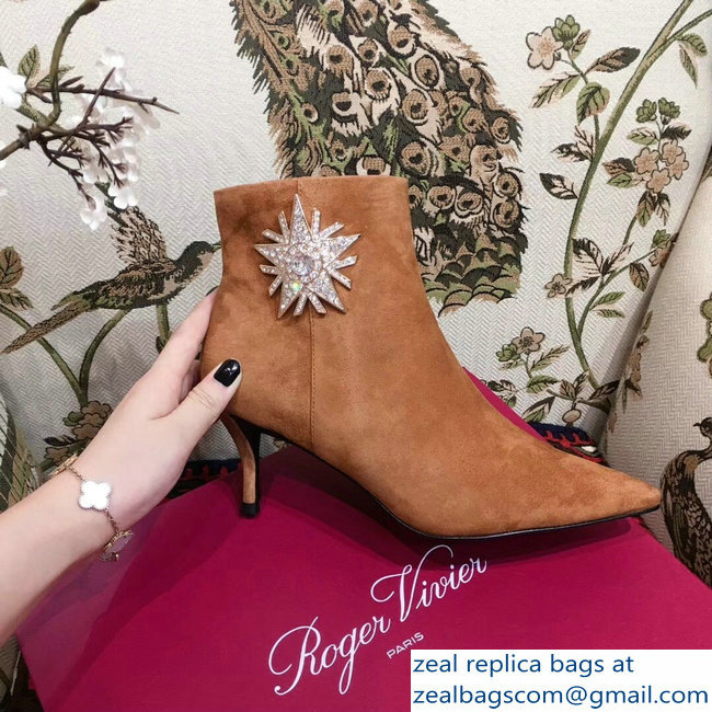 Roger Vivier Suede Sin Star Strass Ankle Boots Caramel 2018 - Click Image to Close