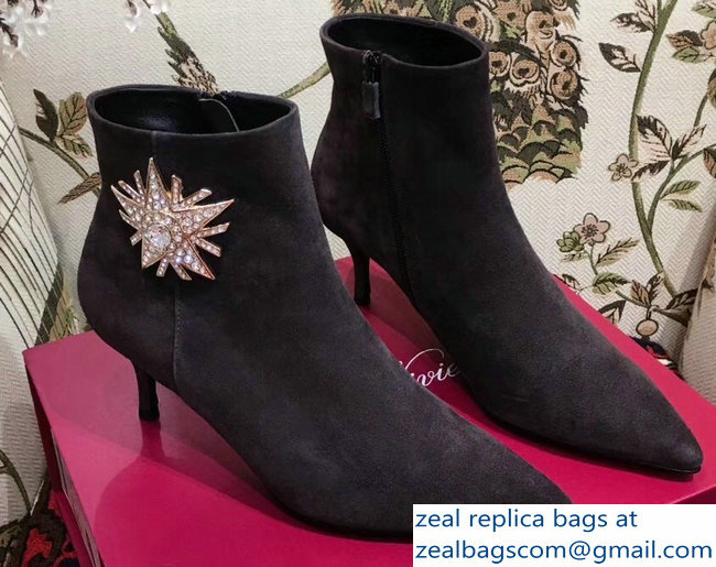 Roger Vivier Suede Sin Star Strass Ankle Boots Dark Gray 2018 - Click Image to Close