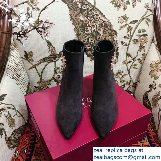 Roger Vivier Suede Sin Star Strass Ankle Boots Dark Gray 2018 - Click Image to Close
