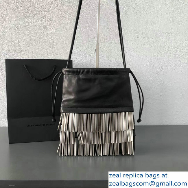 Alexander Wang Ryan Black Lather Dustbag Bag With Metal Fringes 2018