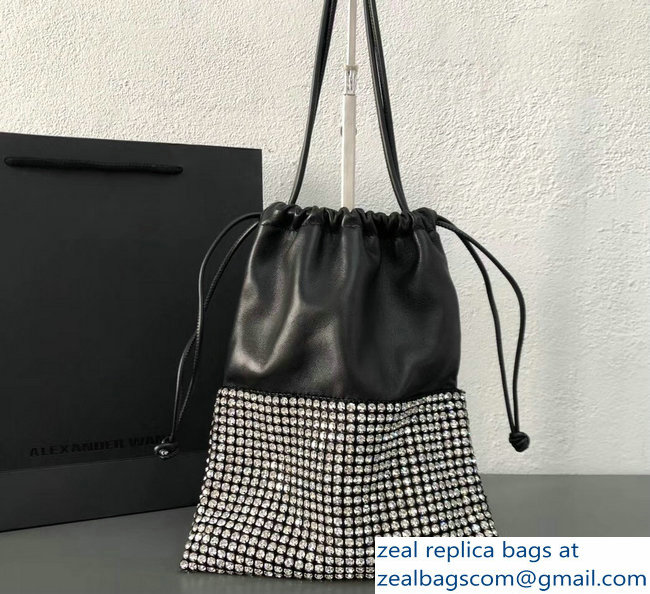 Alexander Wang Ryan Crystal-studded Drawstring Dustbag Bag Black 2018