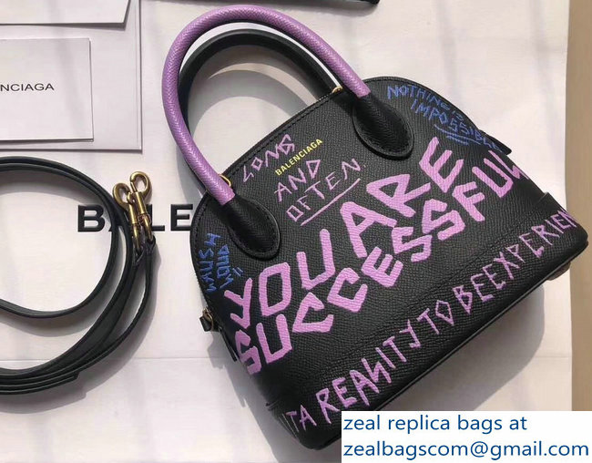 Balenciag Graffiti Logo Ville Top Handle Mini Bag Blue/Lilac 2018 - Click Image to Close