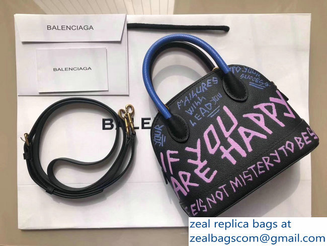 Balenciag Graffiti Logo Ville Top Handle Mini Bag Blue/Lilac 2018